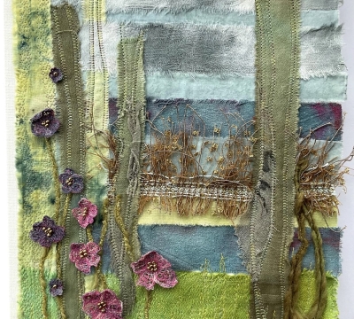 ''Flowers in the Landscape'  experimenting with free machine embroidery & stitched collage