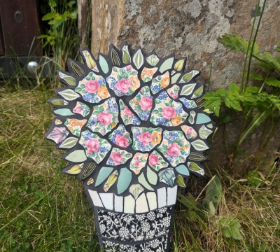  'The Flower Bouquet'  in indoor/outdoor Mosaics with Helen Clues